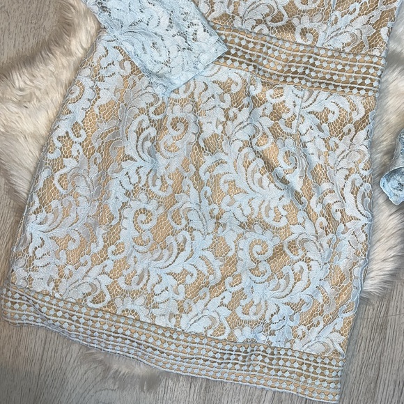 SOLD NWT$68 PrettyLittleThing Nude Baby Blue Lace Bodycon Dress - Picture 12 of 13